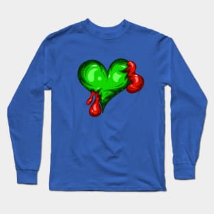 Green Dead Zombie Heart Cartoon Illustration with Blood and for Valentines Day or Halloween Long Sleeve T-Shirt